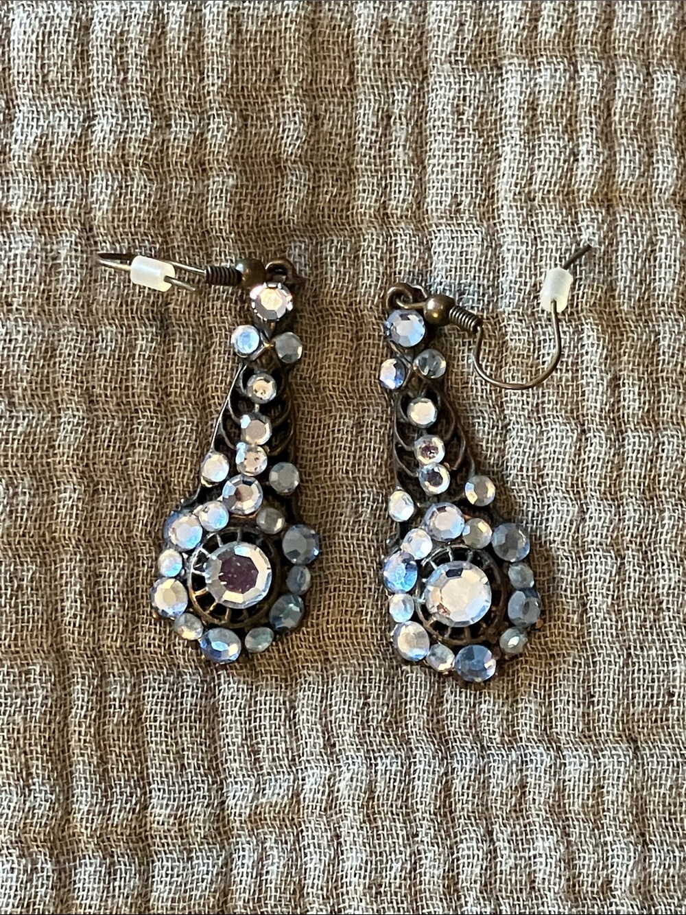 Crystal Drop Dangle Earrings - Iridescent Blue Clear Stones